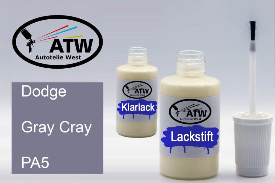 Dodge, Gray Cray, PA5: 20ml Lackstift + 20ml Klarlack - Set, von ATW Autoteile West.